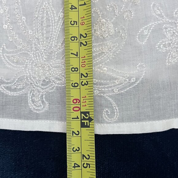 Ann Taylor Womens Top Size 4 Cream Boho Embroidered Semi Sheer V-Neck 3/4 Sleeve - Picture 7 of 11